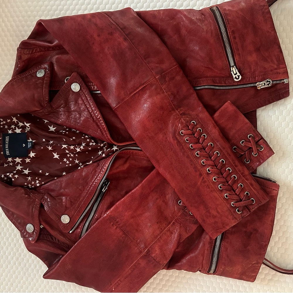 True Religion Red Leather Jacket - Picture 6 of 11